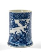LARGE CHINESE BLUE & WHITE TANKARD, Qianlong, painted with vignette of pheasants on rockwork in an