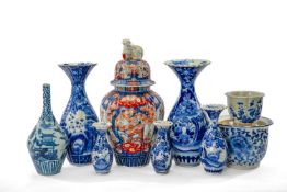 ASSORTED JAPANESE PORCELAIN, Meiji period and later, including large Imari ribbed jar and cover with