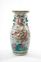 CHINESE FAMILLE ROSE 'DRAGON & CARP' VASE, 20th Century, enamelled with a red 5-clawed dragon