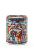 CHINESE FAMILLE ROSE TANKARD, Qianlong, decorated in the Mandarin palette with large vignette of