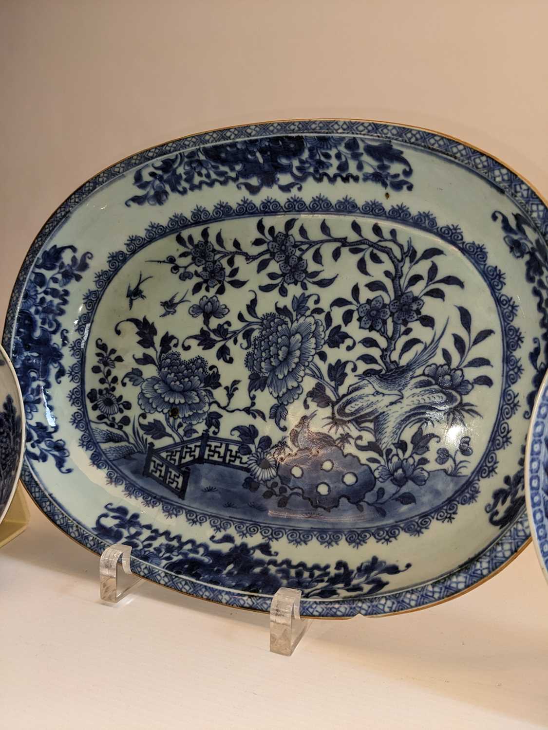CHINESE BLUE & WHITE PORCELAIN, Qianlong, comprising oval dish painted with pair of pheasants on - Image 3 of 3