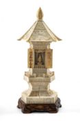 JAPANESE MARINE IVORY & BONE MODEL ZUSHI, Meiji Period, of pagoda form, the doors opening to