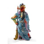 CHINESE PORCELAIN FIGURE OF GUAN YU, late 20th Century, the late Han Dynasty general dressed in