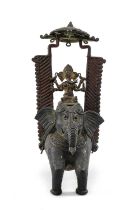 DHOKRA METAL ALLOY PROCESSIONAL ELEPHANT, India, carrying a statue of the Hindu deity Ganesha
