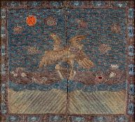 CHINESE SILK EMBROIDERED RANK BADGE, late Qing dynasty, for the fifth Civil rank, depicting a silver