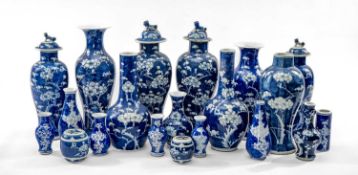 ASSORTED CHINESE BLUE & WHITE 'PRUNUS' VASES, 19th/20th Century, including baluster vases, vases and