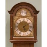 TEMPUS FUGIT REPRODUCTION GRANDMOTHER CLOCK having a brass dial set with Roman numerals, triple