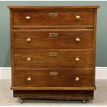 MID-CENTURY FOUR DRAWER CHEST with central brushing slide, on castors, 97cms H, 84cms W, 51cms D