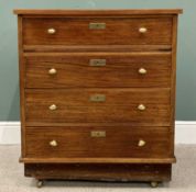 MID-CENTURY FOUR DRAWER CHEST with central brushing slide, on castors, 97cms H, 84cms W, 51cms D
