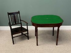 REGENCY MAHOGANY FOLDOVER CARD TABLE & CHAIR the table with baize lined interior, 72cms H, 92cms