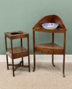 TWO GEORGIAN MAHOGANY WASHSTANDS the taller corner example with splashback and central drawer to a