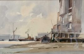 DENNIS JOHN HANCERI RSMA (1928-2011) watercolour - titled 'River and Mud', signed, 28.5 x 44cms