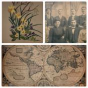 PICTURE/PRINT ASSORTMENT TO INCLUDE an early 20th century family photograph in a wooden frame 48.5 x