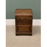 VICTORIAN OAK CELLARETTE with brass side handles, 55cms H, 40cms W, 37cms D