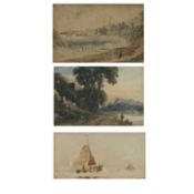 BRITISH SCHOOL early 20th Century watercolours - including Victorian coastal scene with figures on
