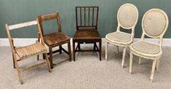 VARIOUS CHAIRS including oak & other farmhouse chairs, vintage folding chair, various measurments,