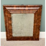 WILLIAM & MARY FIGURED WALNUT CUSHION FRAMED WALL MIRROR late 17th Century, step moulded frame