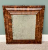 WILLIAM & MARY FIGURED WALNUT CUSHION FRAMED WALL MIRROR late 17th Century, step moulded frame