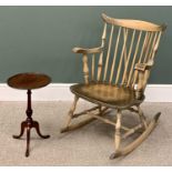 RUSTIC WINDSOR ARMCHAIR STYLE ROCKING CHAIR 86cms H, 63cms W, 45cms D, and a mahogany tripod wine