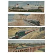 RICHARD WARD series of four prints - vintage locomotive themed prints, all 40.5 x 15.5cms