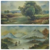 BRITISH SCHOOL (INITIALLED 'A P') a pair of early 20th Century watercolours - landscapes, 27 x 43.