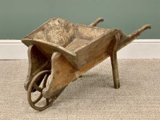 ORNAMENTAL WOODEN GARDEN WHEELBARROW WITH CAST IRON WHEEL 45cms H, 97cms W, 45cms D