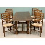GOOD ANTIQUE REPRODUCTION OAK DINING FURNITURE to include refectory table, on substantial turned and