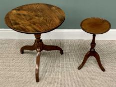 TWO TRIPOD MAHOGANY OCCASIONAL/WINE TABLES 55cms H, 29cms Diameter and 63cms H, 58cms Diameter