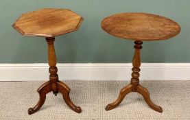 TWO VINTAGE MAHOGANY TRIPOD OCCASIONAL TABLES one hexagonal, 73cms H, 47cms x 47cms top, one oval,