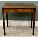 ANTIQUE OAK SINGLE DRAWER HALL TABLE, rectangular top on square supports, 72cms H, 76cms W, 44cms D