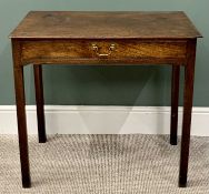 ANTIQUE OAK SINGLE DRAWER HALL TABLE, rectangular top on square supports, 72cms H, 76cms W, 44cms D