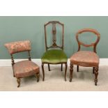 THREE VARIOUS ANTIQUE CHAIRS to include nursing chair etc, upholstered seats, various measurements