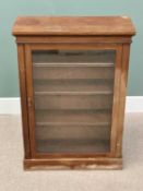 GLAZED SINGLE DOOR VICTORIAN MAHOGANY SIDE CABINET with interior shelves, 109cms H, 76cms W, 31cms
