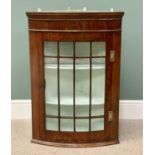 VICTORIAN MAHOGANY BOW FRONT WALL HANGING CORNER CUPBOARD, single multi pane glazed door, painted