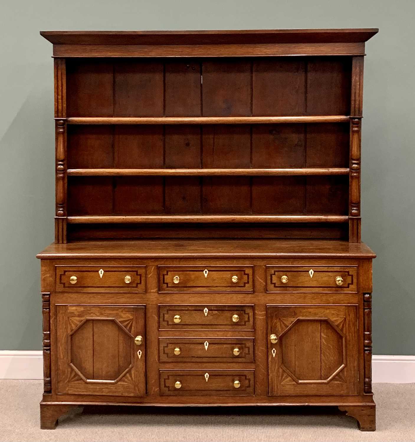 OAK NORTH WALES DRESSER - CIRCA 1860, well presented patina with blue and white dresser plates to - Image 2 of 8