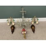 SELECTION OF CONTINENTAL & OTHER LIGHTING including ceiling chandelier with hanging glass lustres,