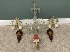 SELECTION OF CONTINENTAL & OTHER LIGHTING including ceiling chandelier with hanging glass lustres,