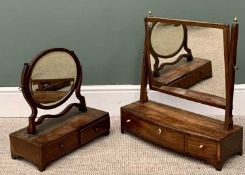 TWO EDWARDIAN MAHOGANY SWING-TOP DRESSING TABLE TOILET MIRRORS, both with base drawers, 60H, 55cms