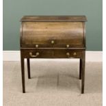 ANTIQUE CYLINDER TOP BUREAU having a roll-back cylinder front with fitted interior, slide out