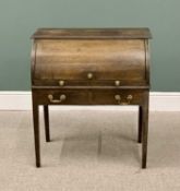 ANTIQUE CYLINDER TOP BUREAU having a roll-back cylinder front with fitted interior, slide out