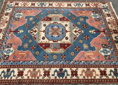 GOOD QUALITY EASTERN WOLLEN RUG being multi coloured with traditional design, multi bordered against