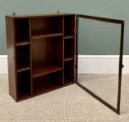 REPRODUCTION MAHOGANY WALL HANGING CABINET having a single glazed door and multi shelf interior,