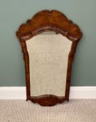 GEORGIAN WALNUT WALL MIRROR with shaped top, 101cms H, 54cms W