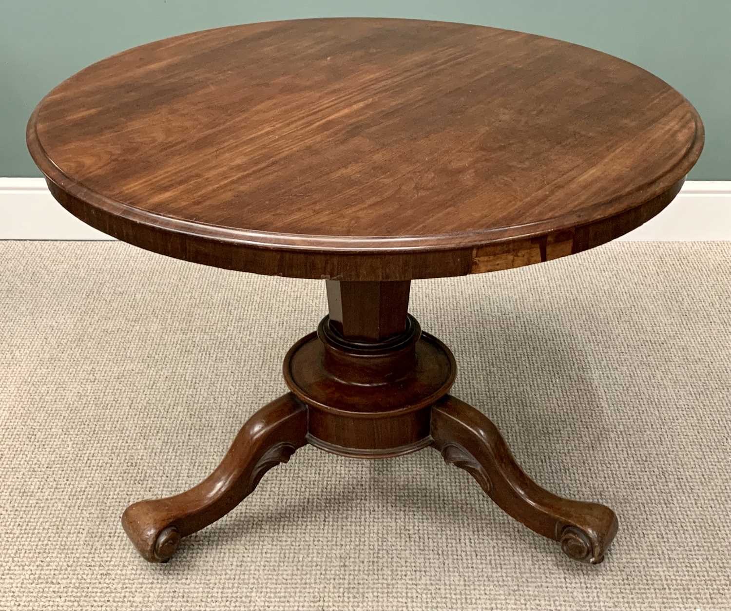 ANTIQUE MAHOGANY DINING SUITE comprising circular tilt top table on a tripod base, 78cms H, 105cms - Image 2 of 6