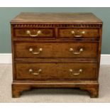 GEORGE IV OAK & CROSSBANDED MAHOGANY CHEST with two short over two long pine lined drawers, replaced