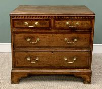 GEORGE IV OAK & CROSSBANDED MAHOGANY CHEST with two short over two long pine lined drawers, replaced