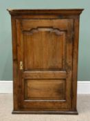 19TH CENTURY OAK CUPBOARD having a single door with fielded panels, 101cms H, 70cms W, 28cms D