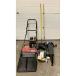 ASSORTED GARDEN TOOLS to include a MTD VG40BM petrol lawn scarifier, assorted other tools to include