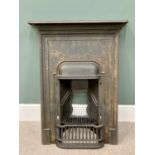 VICTORIAN CAST IRON FIREPLACE INSERT with basket and grate, 92cms H, 74cms W, 14cms D