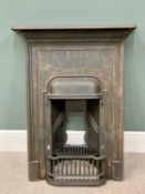 VICTORIAN CAST IRON FIREPLACE INSERT with basket and grate, 92cms H, 74cms W, 14cms D